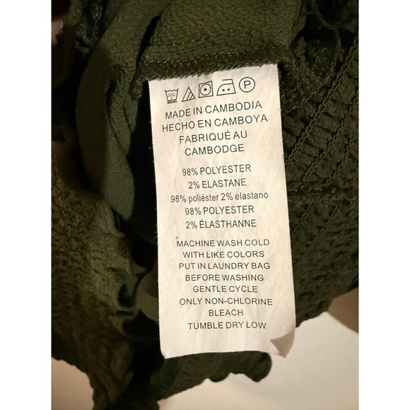 MICHAEL KORS Women Olive Green Dolman Sleeve Smocked Hem Top Size L - Picture 5 of 5